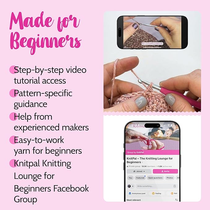KnitPal Crochet Weekend Wrap Kit for Confident Beginners – All-in-One Crochet Kit with Cotton Blend Yarn, Hook, Pattern & Video Tutorials (Baby Pink)