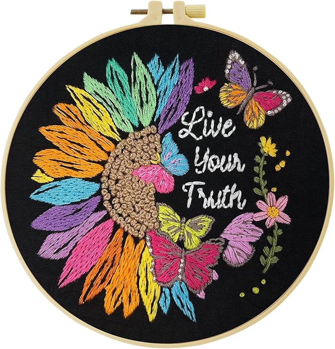 HKLIOPU Embroidery Set for Beginners Art Crafts Easy Sewing Includes Embroidery Clothes with Pattern, Hoop, Instruction Manual, Color Stitch Set,All Inclusive Starter Set,Unique DIY Gift