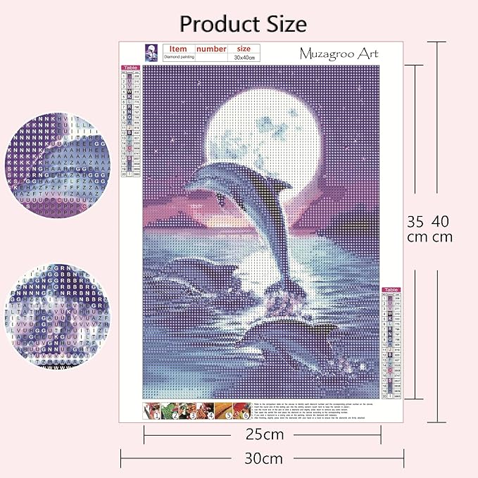 Muzagroo Art 4 Pack Diamond Paintings Kits for Adults 5D Diamond Art DIY with Round Full Drill Diamonds for Beginners Dolphins Diamond Wall Art for Living Room