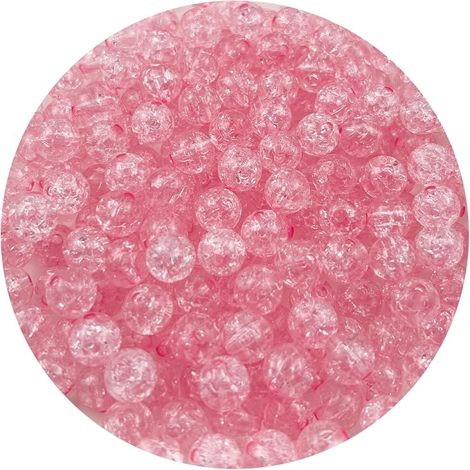400pcs 8mm Acrylic Crackle Beads - Round Crystal Acrylic Craft Beads with Hole for Jewelry Making - Pink