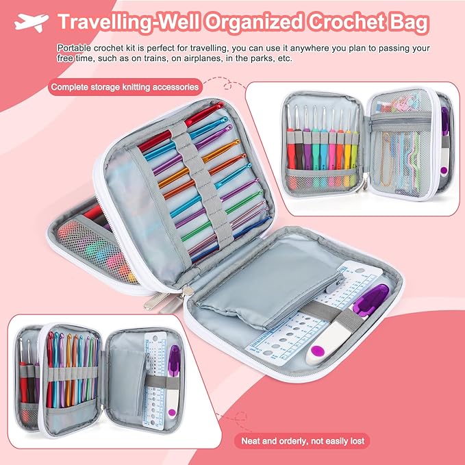 Katech Crochet Hooks Kit with Case, 99-Piece Crochet Hooks Set DIY Crochet Needles Yarn Weave Kits for Knitting Gloves and Sweaters, Ergonomic Lace Crochet Hook for Fine Working