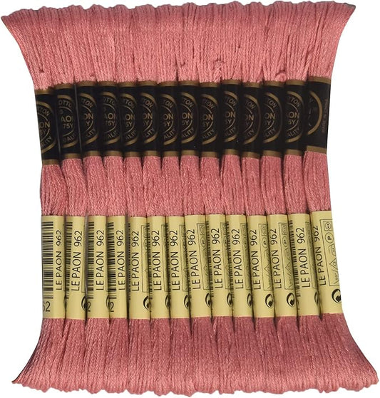 LE PAON Embroidery Floss, 14-Pack Six Strands 100% Long Staple Cotton Embroidery Thread, 8.7-Yard，Color Number：962, Medium Dusty Rose