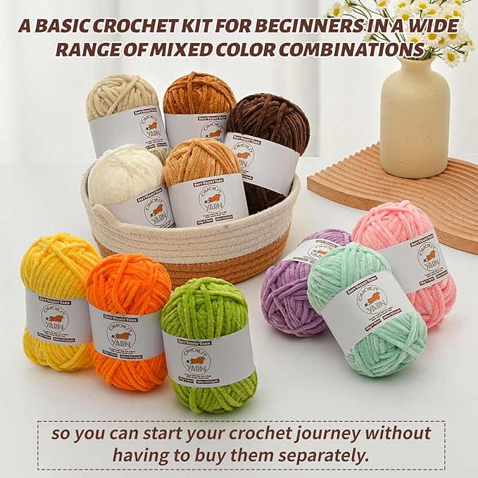 12 Pack Fluffy Velvet Yarn for Crocheting, Chunky Chenille Baby Yarn for Crocheting Soft Blanket, 787 yds Amigurumi Yarns for Knitting, Bulky Multicolored Crochet Yarns Set B