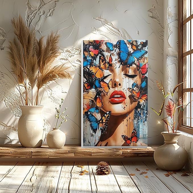 GHHKUD Butterfly Women Paint by Numbers Kits with Frame for Adults Beginners, DIY Paint by Numbers for Kids, Painting Art on Canvas Gifts Home Wall Decor 20x30cm