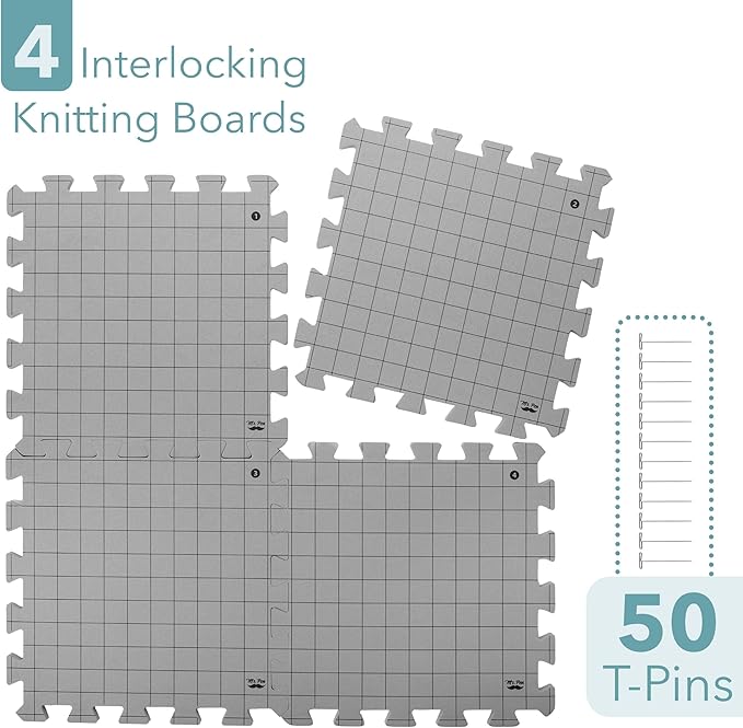 Mr. Pen- Interlocking Blocking Mats, 12”x12”, 4 Pack, Blocking Mats for Knitting & Crochet Projects with 50 T-Pins, Knitting Blocking Mats and Pins, Crochet Blocking Board for Crocheting