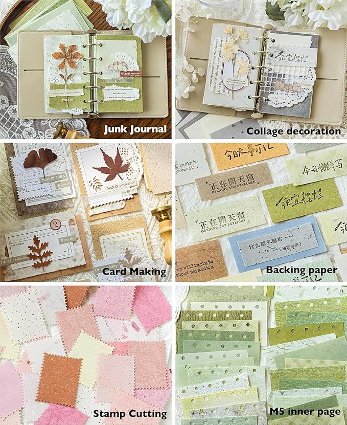 300 Pcs Scrapbook Paper Kit - 6 Pack Textured&Printed Decoupage Paper Assorted Set Colorful Special Mixed For Scrapbooking Supplies Junk Journaling Bullet Cards Making Craft Collage 4.13X2.44 Inch