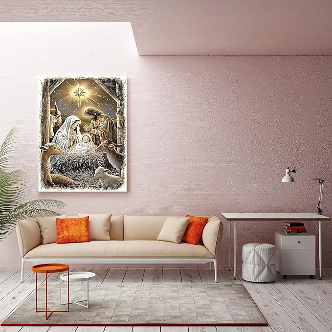 CZYWJMEI Christmas 5D Diamond Painting Kits for Adults Beginners,DIY Jesus Nativity Scene Diamond Art Kits,Full Round Drill Diamond Dot Gem Art Kits,Home Wall Decor 12x16nch