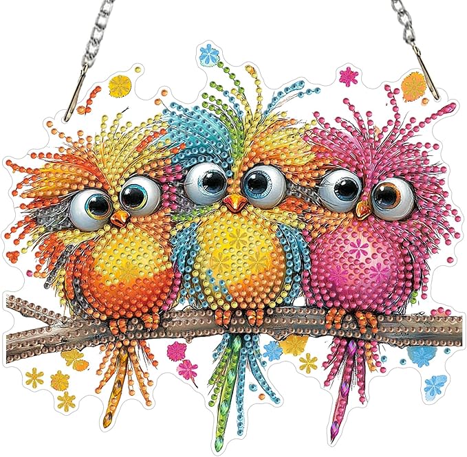EOBROMD Diamond Hanging Art Kits for Adults, Funny Bird Suncatcher Diamond Art Painting, DIY Special Shaped Rhinestone Kits for Adults, Window Pendants Home Garden Wall Hanging Ornament