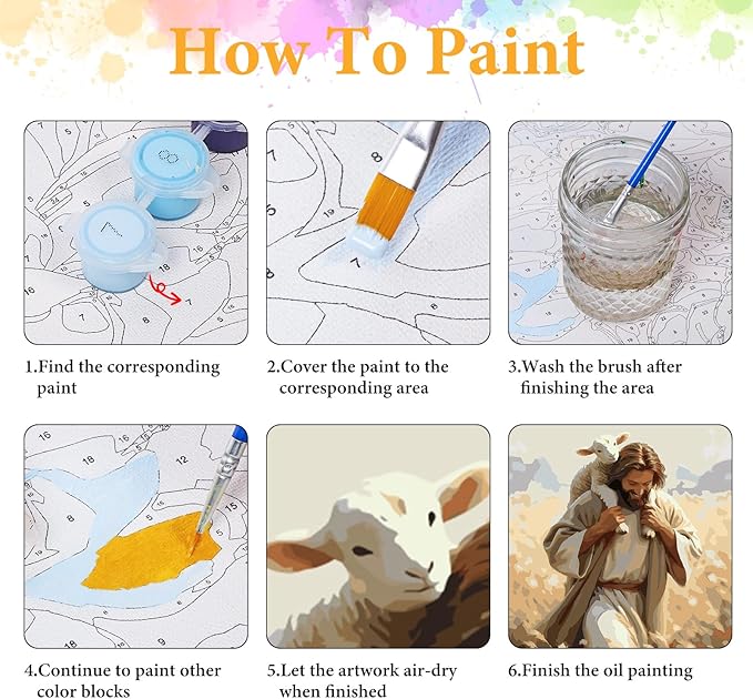Okarina Paint by Numbers Kit for Adults Beginner Jesus, Christian Adult Paint by Number Kits on Canvas, Lamb DIY Acrylic Oil Painting by Numbers for Adults, Perfect for Home Wall Decor 16X20 Inch