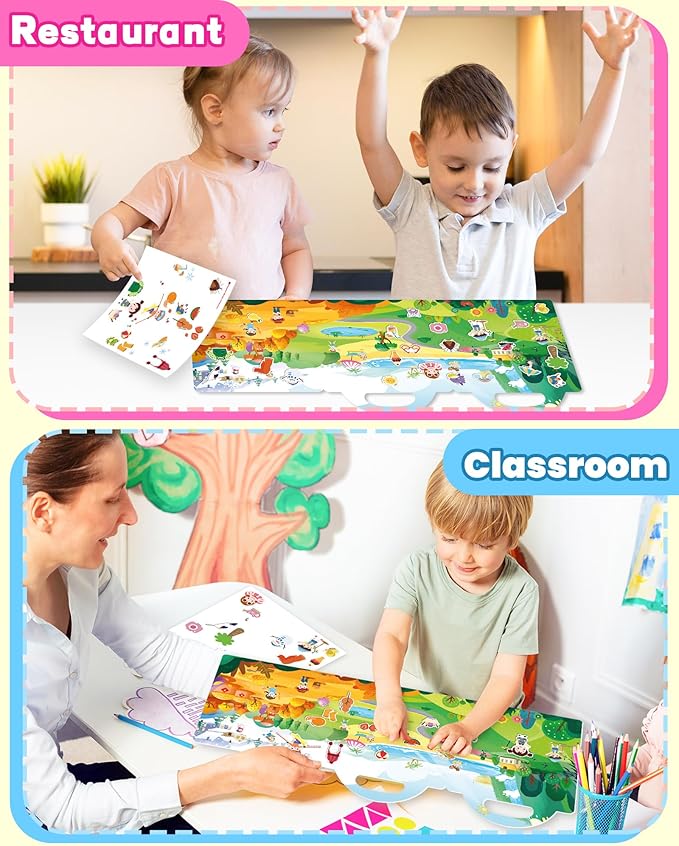 walenced reusable sticker book for toddlers, stickers for kids, toddler craft activities, toddler travel toys ages 3 and up boy girl birthday gifts