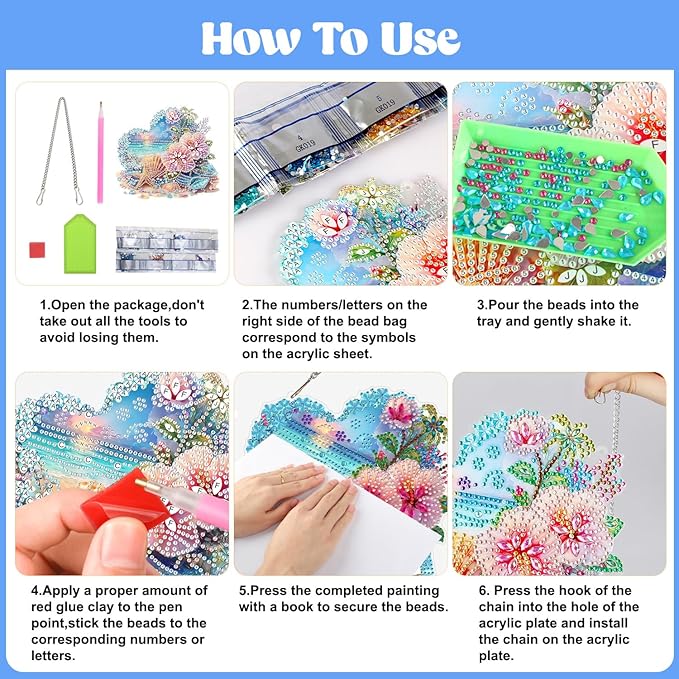 AIRDEA Hanging Diamond Painting Kits Heart,Special Shaped Diamond Art Kits for Beginner Beach and Flowers Gem Art Pendant Decor,7.87x7.08in