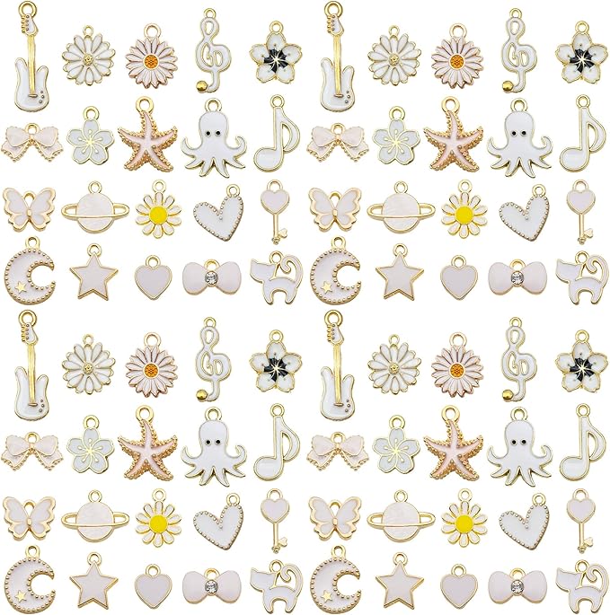 WOCRAFT 40pcs 20 pairs Assorted Enamel Bracelet Charms for Jewelry Making DIY Necklace Bracelet Earrings Keychain Crafting Charms Kit Crafts (White-SN997)