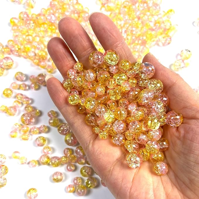 Glass Beads for Jewelry Making, 315Pcs Crackle Round 6/8/10mm Crystal Beads for Bracelet Craft Necklace Earring Making Wine Charms Wind Chimes, Aqua with Light Yellow Color