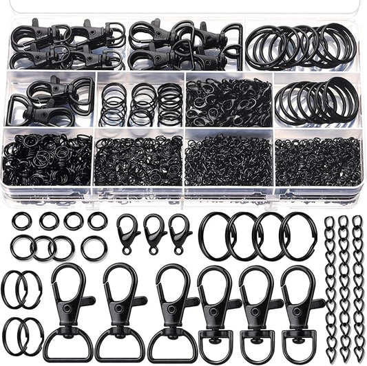 teenitor 524pcs keychain making kit, keychain craft supplies key chain clips, lanyard snap hooks， key rings and jump rings for keychain making supplies jewelry lanyard making, keychain kit black