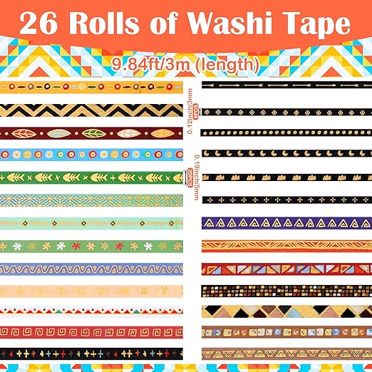 26 Rolls Skinny Washi Tape Set Gold Foil Decorative Tapes for DIY Art Craft Scrapbook Bullet Journals Planners Party Decor Gifts Wrapping, Slim 3mm/5mm