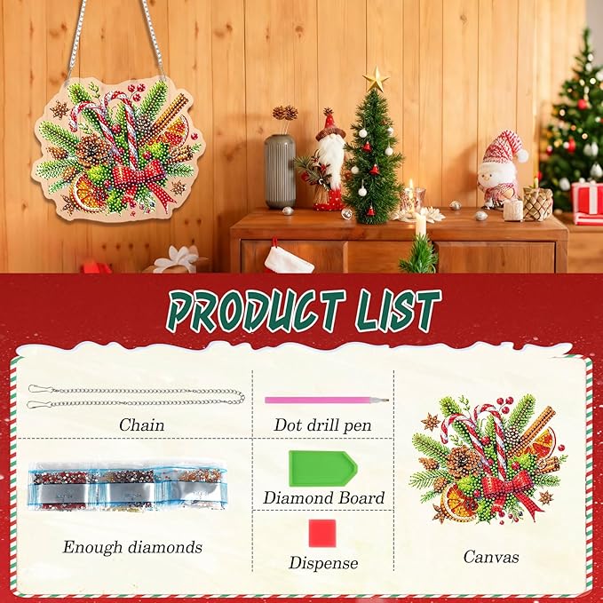 EMIEAUFG Christmas Diamond Art Hanging Kit for Adult, Xmas Candy Diamond Art Pendants, Double Sided Acrylic & 5D Special Shaped Rhinestone, Christmas DIY Ornament for Window Home Wall Decor