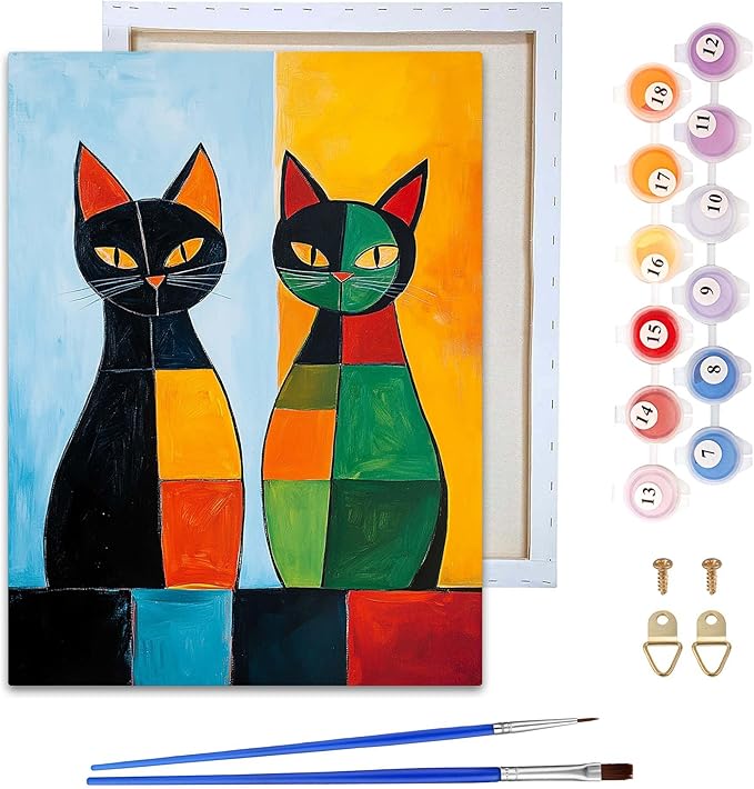Reofrey Framed Paint by Numbers Kit for Adults & Beginner - 8x12 Inch Canvas Cat Animal Paint by Numbers - Educational & Creative Art Set for Beginners - Perfect for Home Wall Decoration C1997