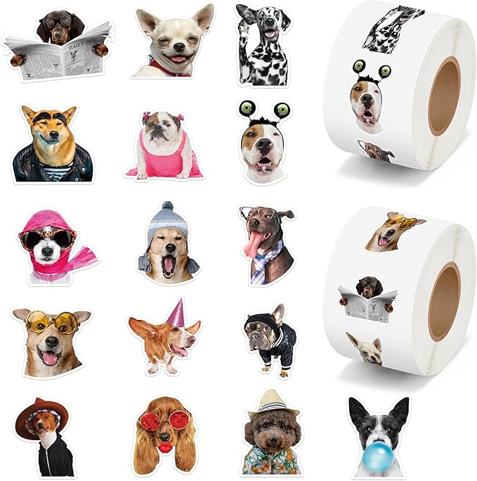 h1vojoxo funny dog stickers rolls - 1000pcs cute dog stickers for kids 16 designs waterproof dogs stickers for water bottles dog lovers laptop scrapbook crafts envelopes gifts cute animal stickers