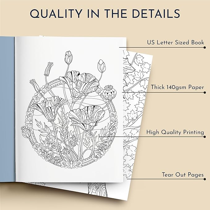 RYVE Coloring Book for Adults Relaxation - Beautiful Designs to Promote Mindfulness & Relaxation - Adult Coloring Book for Women & Men, Anxiety and Stress Relief Gifts for Women, Flower Designs