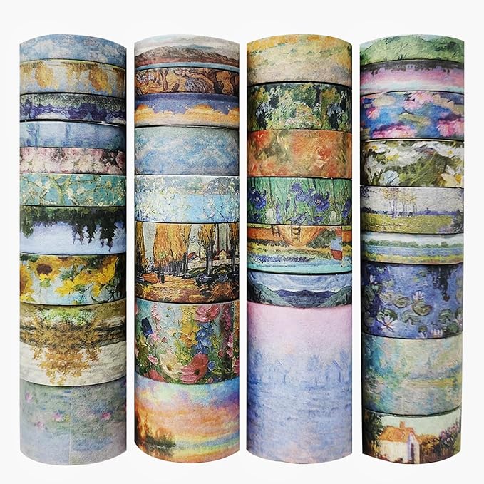 34 Rolls Washi Tape, Aesthetic Colored Decorative Cute Scrapbook Tape for Scrapbooking Supplies Journaling Craft Junk Journal