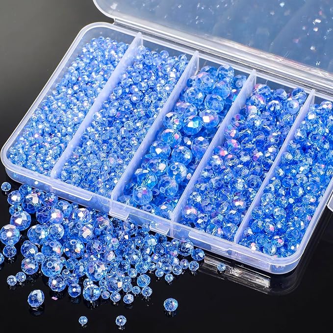 Song Xi 1250PCS AB Blue Crystal Beads for Jewelry Making, Rondelle Glass Beads for Bracelets Necklace, Earring, Pendants and Making Supplies, Bulk, Arts and Crafts, Sparkling (3/4/6/8/10mm)