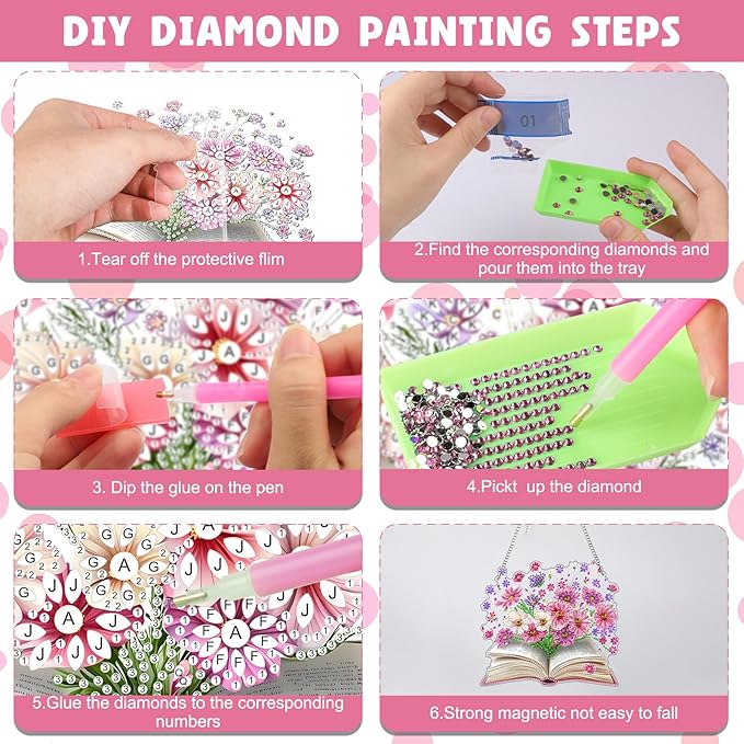 NAIMOER Diamond Art Hanging Kits for Adults, Book Flower Diamond Art Suncatchers, 5D Special Shape Fall Diamond Painting Pendant Window Ornament Gifts for Home Garden Door Wall Decor