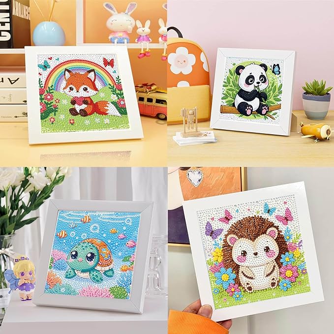 Dlylust Diamond Painting Kits for Kids Beginner - 4 Pack DIY 5D Full Drill Diamond Art Kits for Children, Cute Animals Round Crystal Rhinestone Gem Art Crafts Home Wall Art Decor 5.9 x 5.9 Inches