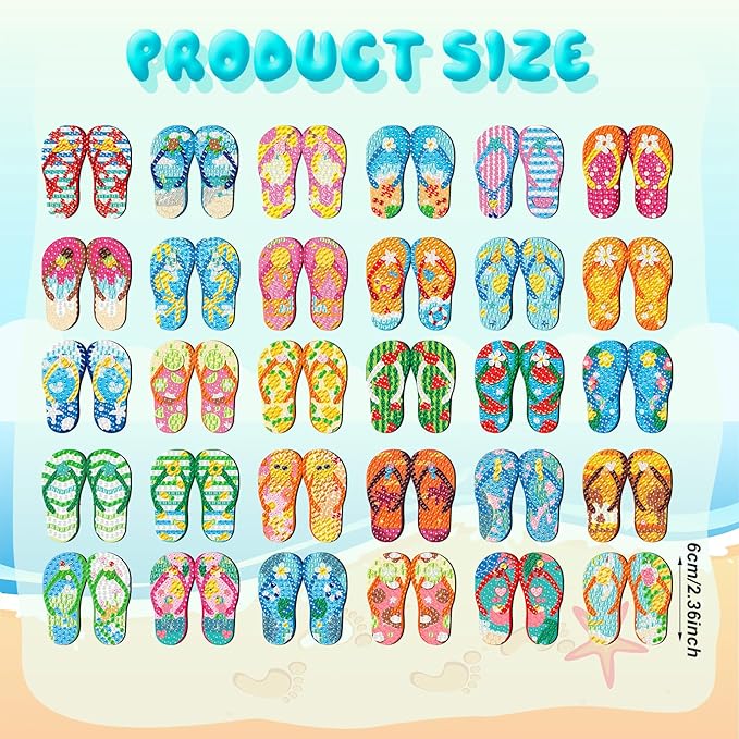 30 Pcs Summer Slipper Diamond Art Painting Magnets Fridge Magnetic Diamond Art Painting Kits Slippers Tropical Hawaiian Fridge Sticker Magnet DIY Craft for Adult Beginner Gifts Toy Home Office Decors