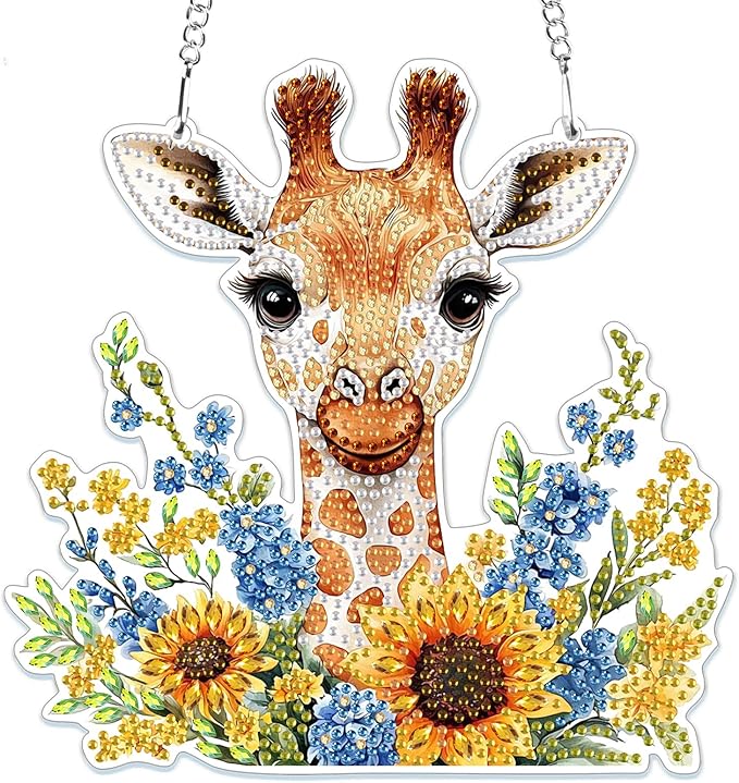 MOGTAA Deer Diamond Art Hanging Pendant Kits, 5D Special Shape Diamond Art Kits for Adults, Crystal Rhinestones Sunflowers Diamond Painting Gem Art for Home Garden Wall Decor