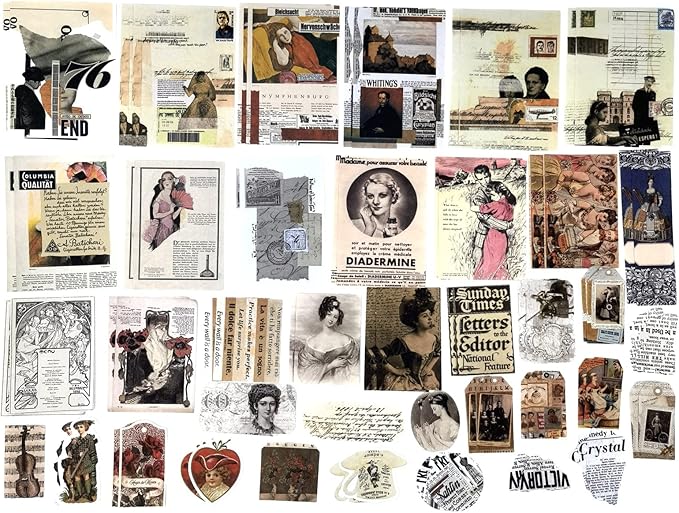 Esweny 200 Pieces Vintage Ephemera Scrapbooking Supplies Pack for Decoupage, Collage Craft, Notebooks, Album, Planners, Paper Scrapbook Stickers Kit (Retro)
