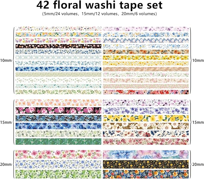 Washi Tape, 42 Rolls Aesthetic Colored Decorative Cute Scrapbook Tape for Scrapbooking Supplies Journaling Craft Junk Journal
