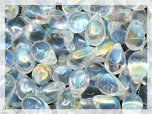 Czech 50-Piece Glass Beads, 6x9mm, Teardrop Transparent Crystal Clear AB