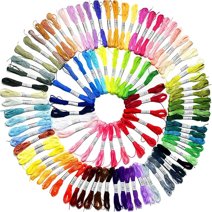 100-Color DMC Cotton Embroidery Thread Set - 8m Skeins with Center Numbered Labels for Perfect Color Matching