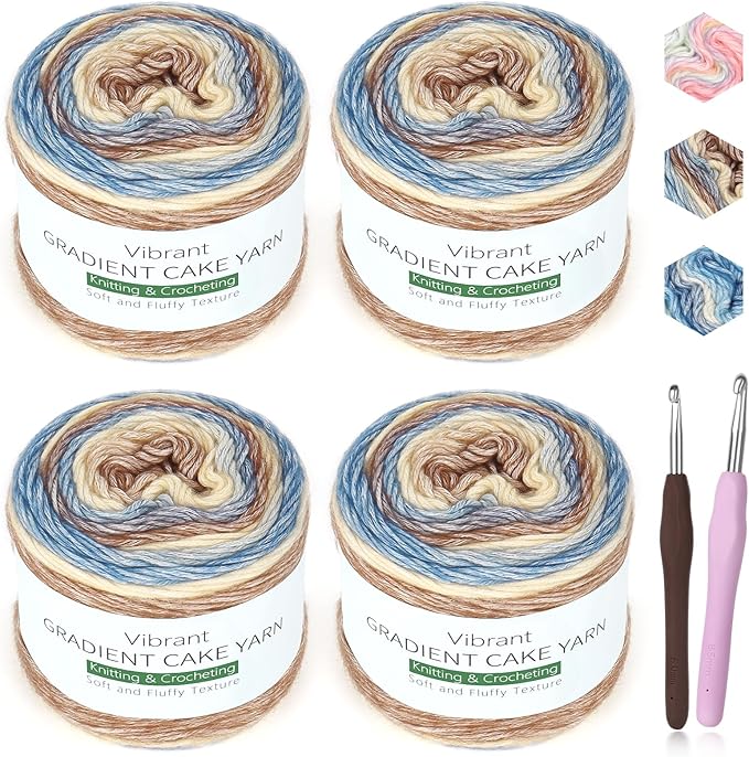 Katech Fairyland Yarn for Crocheting Knitting-Gradient Yarn Cake-4 Pack of 100g/3.52 oz-Soft DK Light Weight #3-60% Cotton 30% Acrylic 10% Wool-Perfect for Scarves, Shawls, Blankets and Garments(A)