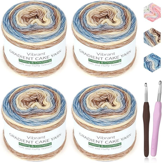 Katech Fairyland Yarn for Crocheting Knitting-Gradient Yarn Cake-4 Pack of 100g/3.52 oz-Soft DK Light Weight #3-60% Cotton 30% Acrylic 10% Wool-Perfect for Scarves, Shawls, Blankets and Garments(A)