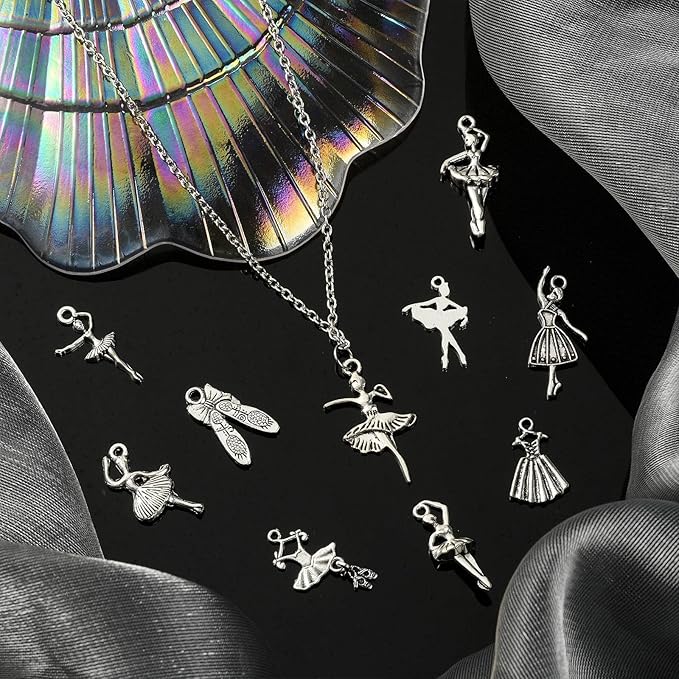 DanLingJewelry 100Pcs 10 Styles Antique Silver Ballet Dancer Charms Ballet Dance Charms for Jewelry Making Crafting