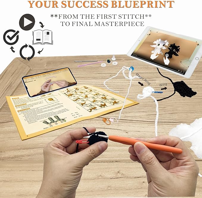 lunuafvy beginner crochet kit (9+ kids/adults) – 2 cute dragons, complete set, video guides, gift bag