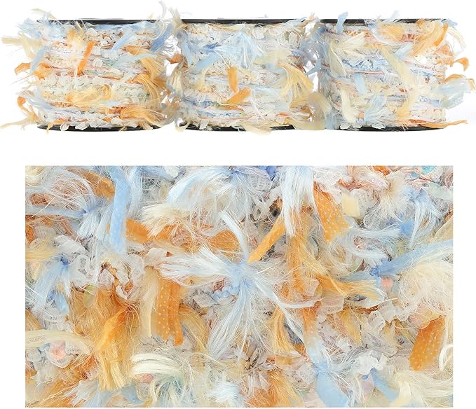 Sparkle Yarn Multifiber Fancy Yarn with Sequins for Knitting Crocheting Crafts DIY, Set of 3 Rolls (Soft Blue & Orange Fluff Weave)