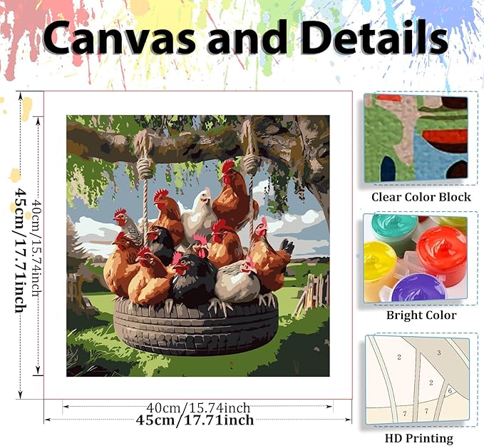 hkejoi Chicken Paint by Number for Adults, Easter Paint by Numbers Kit for Adults Beginners, Painting by Number DIY Crafts Acrylic for Gift Home Decor 16x16 in