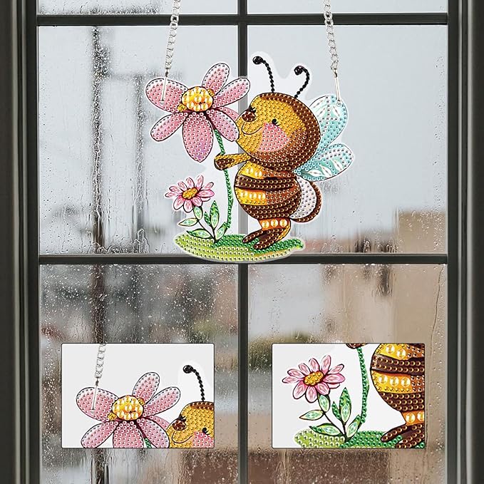 AiYuanzsh 5D Animal Bee Diamond Art Painting Kits Hanging Pendants Wall Art Flowers Point Drill Crystal Diamond Art Window Pendants Home Garden Wall Door Birthday Festival Gifts
