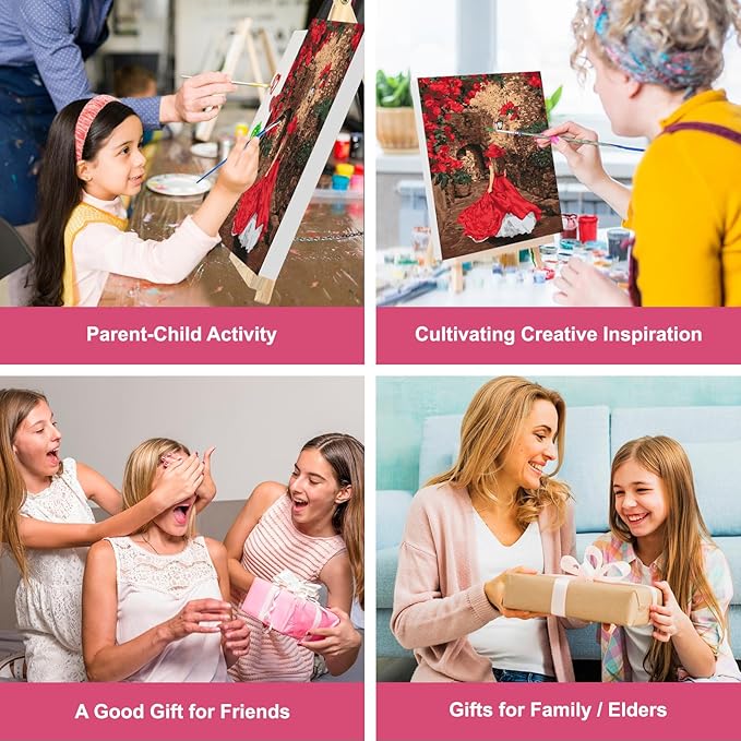 GHHKUD Red Dress Women Paint by Numbers Kits with Frame for Adults Beginners, DIY Landscape Paint by Numbers for Kids, Painting Art on Canvas Gifts Home Wall Decor 20x30cm