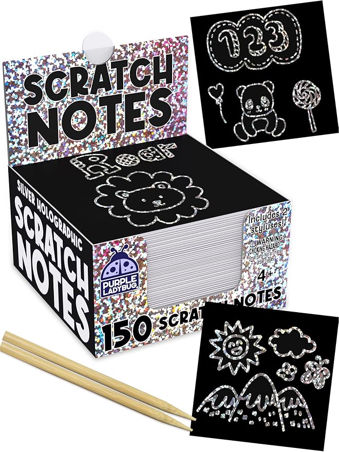 Purple Ladybug Silver Holographic Scratch Art Mini Notes - Scratch Art Notes Kids Games, Summer Activities for Kids, Teens, Boys, Gifts for Kid Arts & Crafts Supplies Summer Craft Kit
