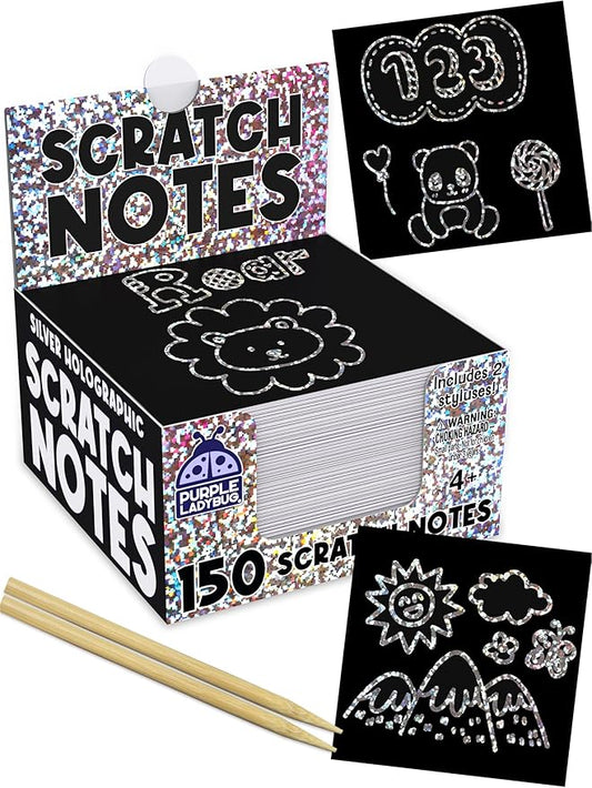 Purple Ladybug Silver Holographic Scratch Art Mini Notes - Scratch Art Notes Kids Games, Summer Activities for Kids, Teens, Boys, Gifts for Kid Arts & Crafts Supplies Summer Craft Kit