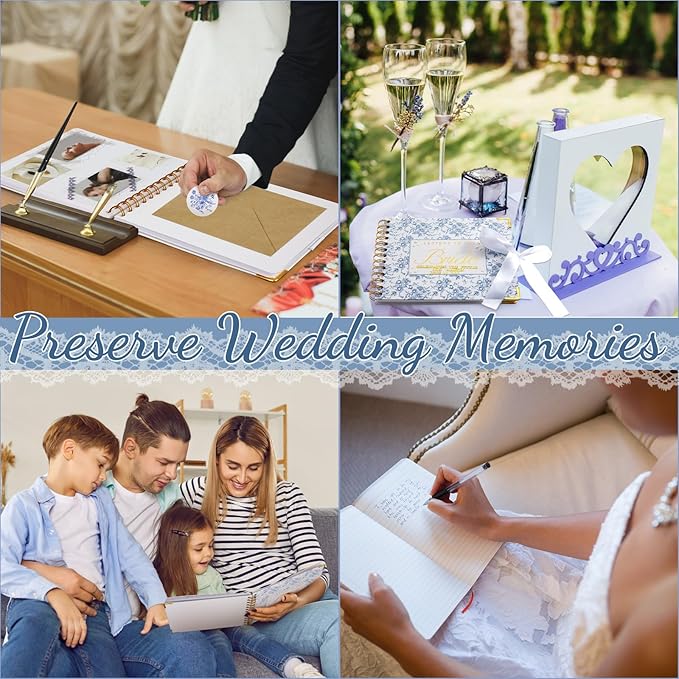 Wedding Guest Book Letters to The Bride Scrapbook Wedding Memory Book Bridal DIY Blank Paper Scrapbook Photo Album Guest Sign with Pearl Stickers(8.5 x 7 Inch,Floral,Blue)