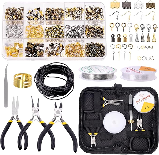 Glarks 1468Pcs Jewelry Making Supplies Kit with Pliers, Findings, Beading String for Repair, Making and Beading