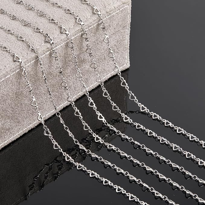 YOUBEIYEE 13 Feet Stainless Steel Jewelry Chain for Jewelry Making Heart Link Chain for Women Necklace DIY Heart Chains Bulk