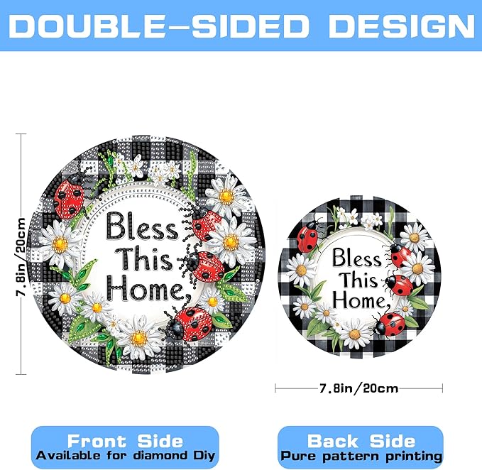 VAIIEYO Bless Diamond Art Hanging Ornament, Home Diamond Painting Suncatchers Window Hanging Kit with Chain, 7.5x7.5 inch Crystal Pendant Art Craft for Gift Home Wall Front Door Decoration