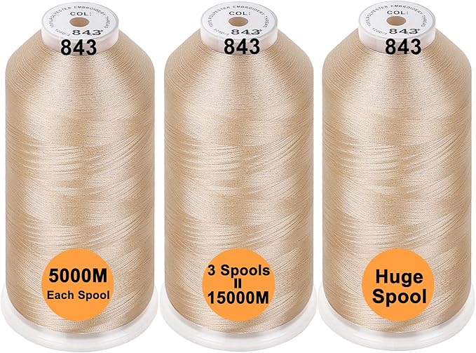 New brothreads - 40 Options- Various Assorted Color Packs of Polyester Embroidery Machine Thread Huge Spool 5000M for All Embroidery Machines - 3xBEIGE