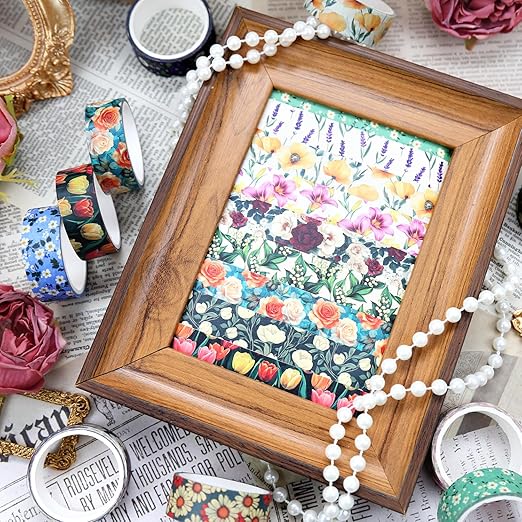 12 Rolls Flower Washi Tape Set, Colorful Floral Decorative Tape Vintage Botanical Masking Tape for Journaling Supplies, Junk Journal, Scrapbooking, DIY Arts & Crafts, Gift Wrapping