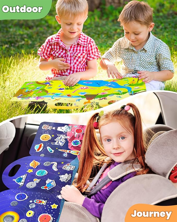 walenced reusable sticker book for toddlers, stickers for kids, toddler sticker book, toddler craft activities, toddler travel toys ages 3 and up boy girl birthday gifts
